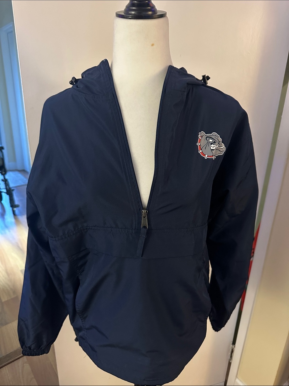 Champion Navy Hooded Pullover Jacket with Bulldog Patch